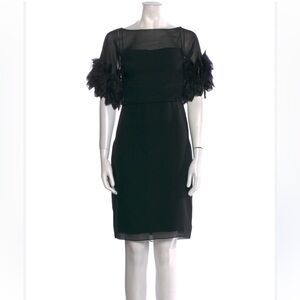 Marchesa Notte Black Silk Cocktail Dress Ruffle sleeve Detail Size 6